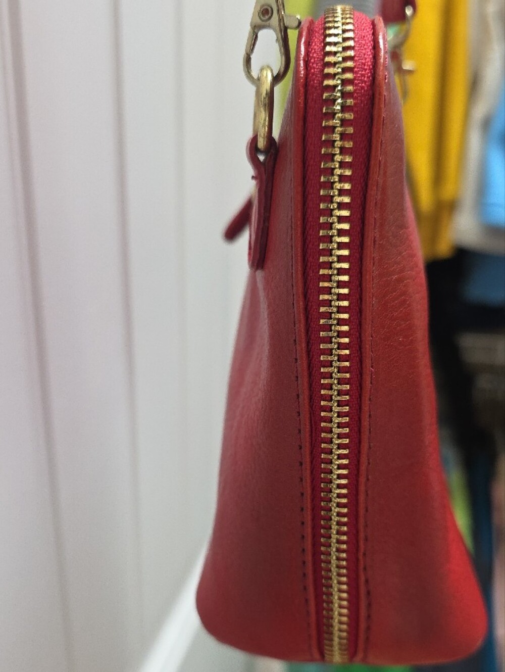 Red Leather Crossbody Bag with Gold Crest Accent - Picture 4 of 8